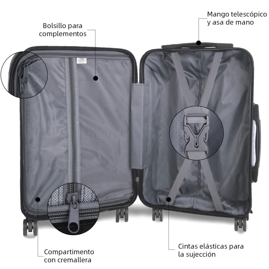 Maleta de Viaje de Cabina, Mediana, Grande 100ABS, 4 Ruedas Giratorias